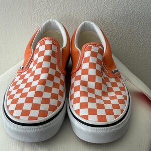 Vans Kids Orange and White Checkered Slip-On Sneakers